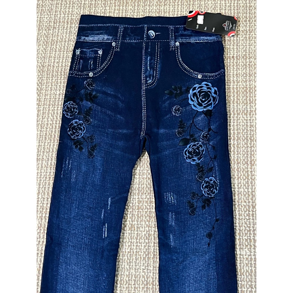 NWT Sacred Threads Stretchy Blue Jean Design Jeggings Rayon With Spandex